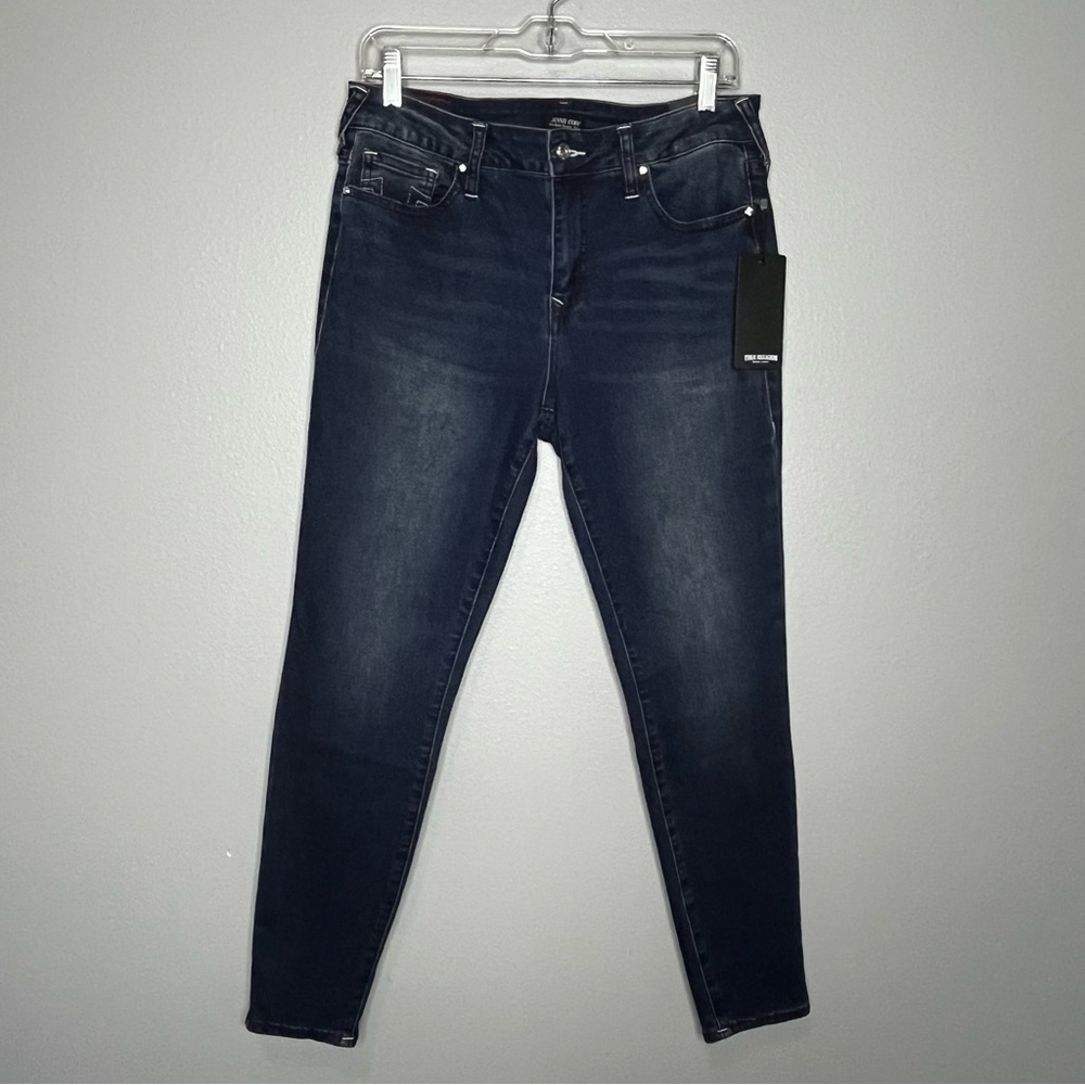 True Religion Jennie Curvy Midrise Super Skinny Women 30 Blue Red Stitch NWT